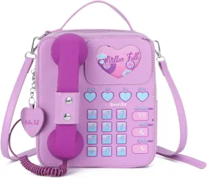 KUANG! Women Novelty Telephone Bag Chain Shoulder Handbag Leather Phone Shaped Purse Top Handle Crossbody Bag for Girls