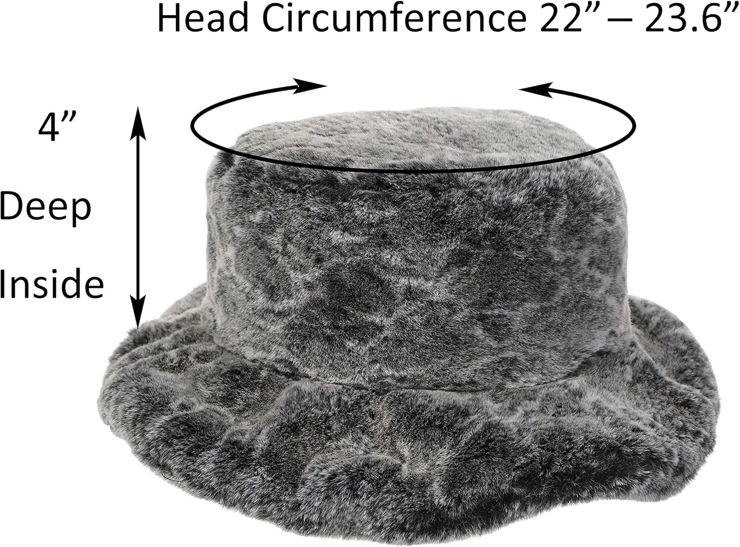 LA CARRIE Women's Snakeskin Print Faux Fur Bucket Hat Winter Warmer Fisherman Cap