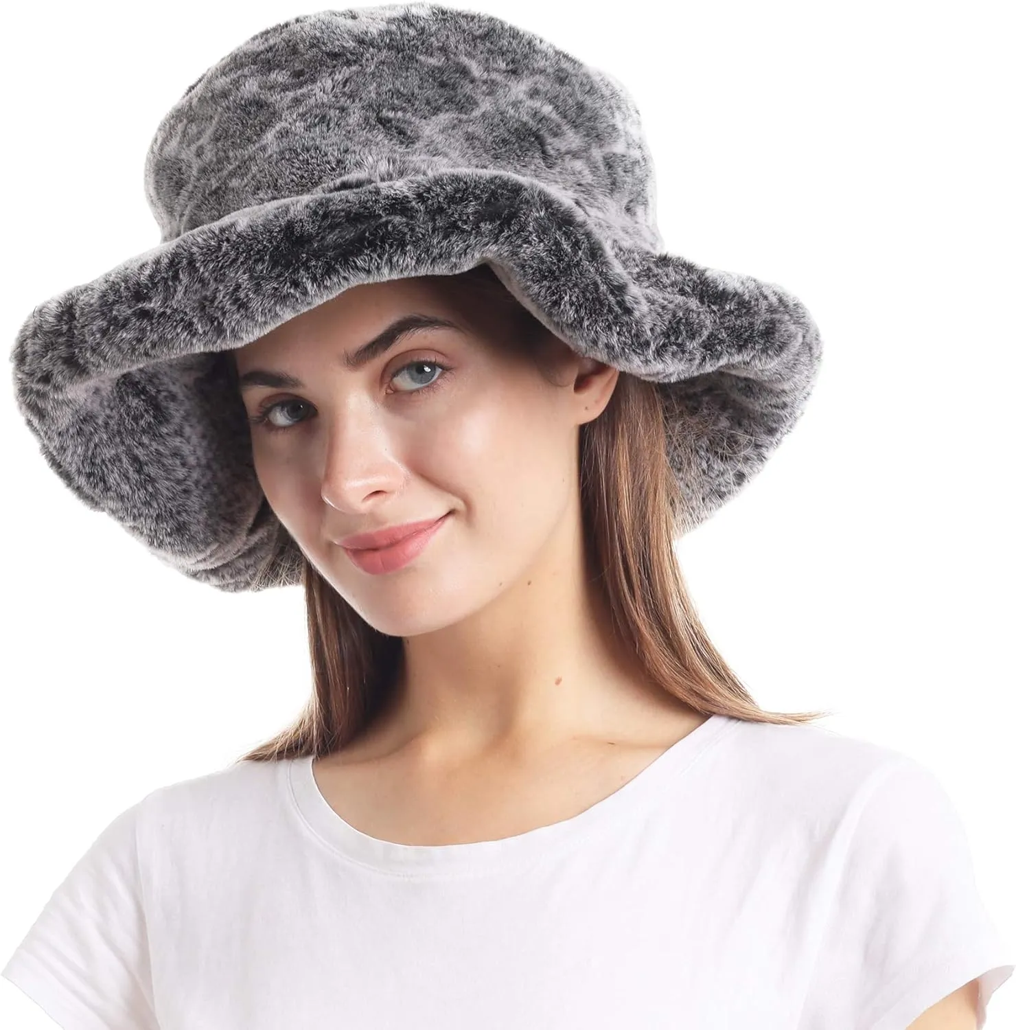 LA CARRIE Women's Snakeskin Print Faux Fur Bucket Hat Winter Warmer Fisherman Cap