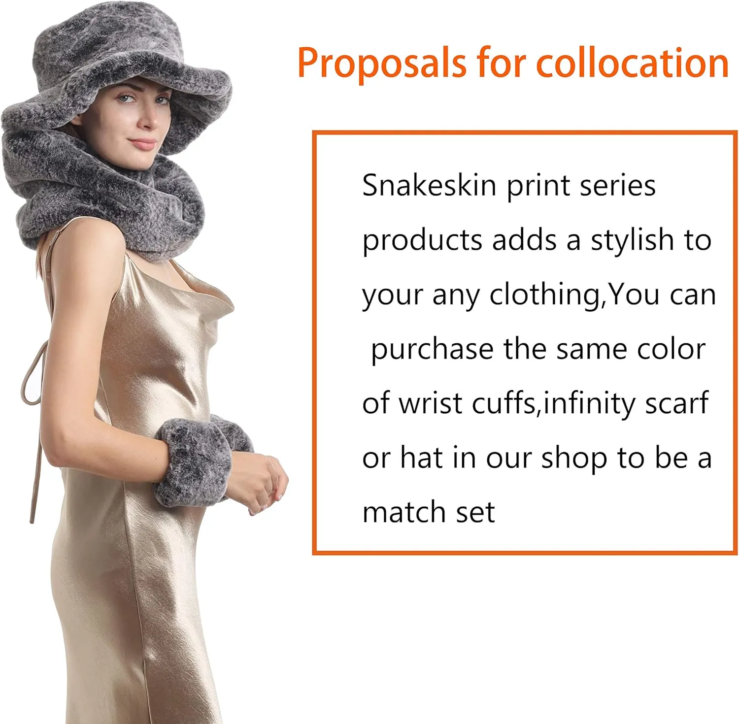 LA CARRIE Women's Snakeskin Print Faux Fur Bucket Hat Winter Warmer Fisherman Cap
