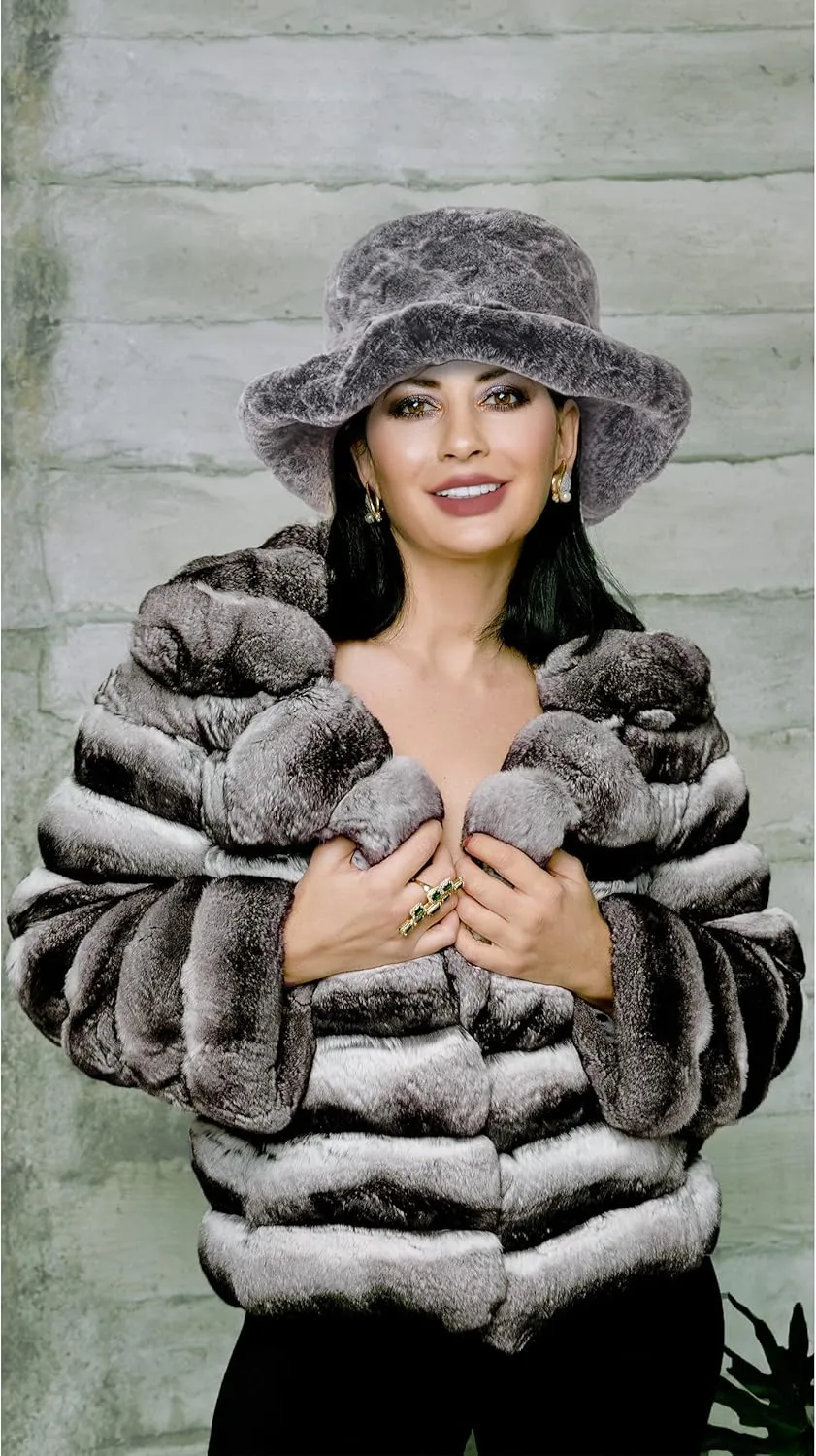 LA CARRIE Women's Snakeskin Print Faux Fur Bucket Hat Winter Warmer Fisherman Cap