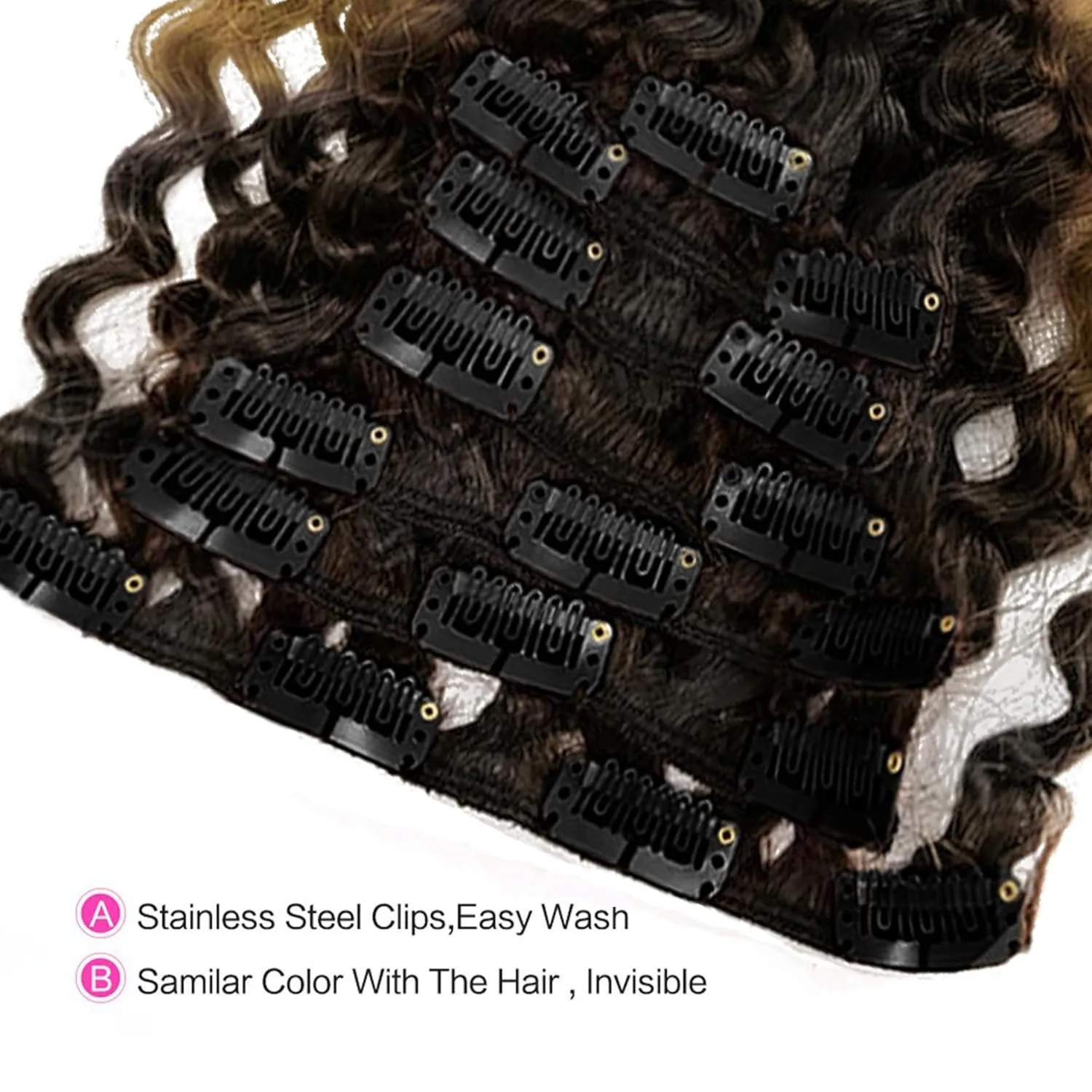 Lacer 3B 3C Jerry Curly Hair Extensions Clip Ins #1B/27 16 Inch Curly Clip in Hair Extensions for Black Women Ombre Brown to Blonde 7Pcs 120G