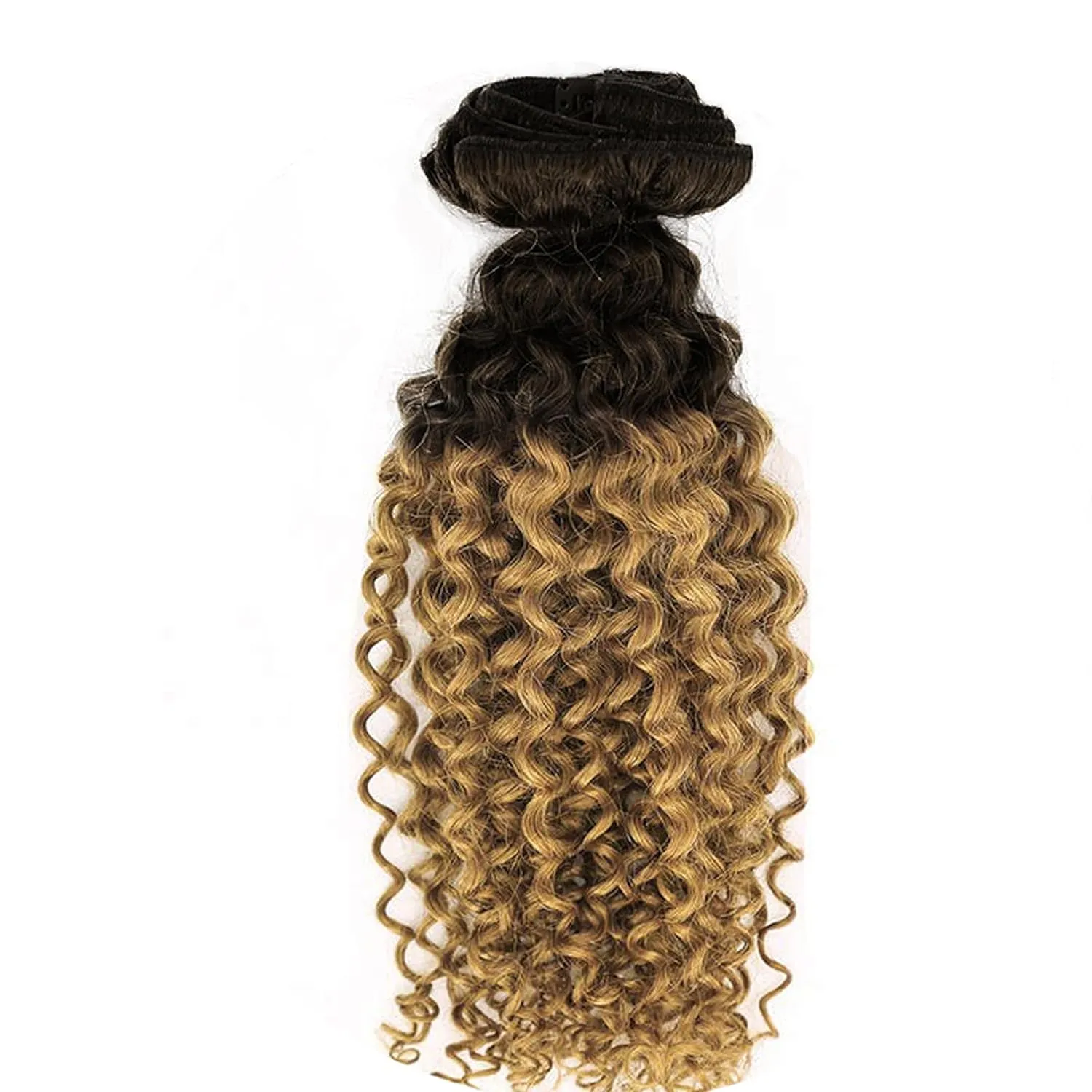 Lacer 3B 3C Jerry Curly Hair Extensions Clip Ins #1B/27 16 Inch Curly Clip in Hair Extensions for Black Women Ombre Brown to Blonde 7Pcs 120G