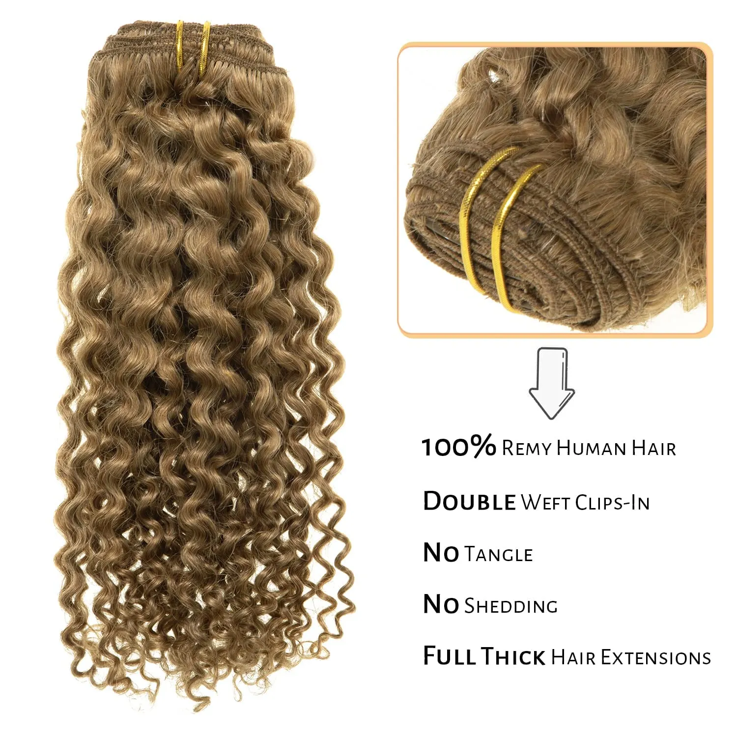Lacer Clip Ins Hair 9A Grade Thick End Remy Human Hair Extensions for Black Women 16Inch Double Weft Remy Human Hair Curly Clip in Extensions Jerry Curly 3B 3C Curly Strawberry Blonde #27 120G