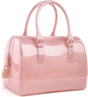 Ladies Summer Jelly Pillow-shaped Top Handle Handbag Candy Color Transparent Crystal Purse