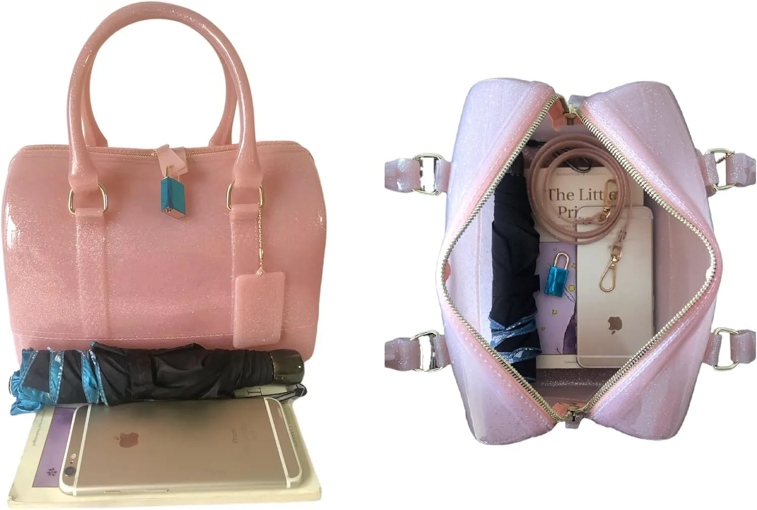 Ladies Summer Jelly Pillow-shaped Top Handle Handbag Candy Color Transparent Crystal Purse