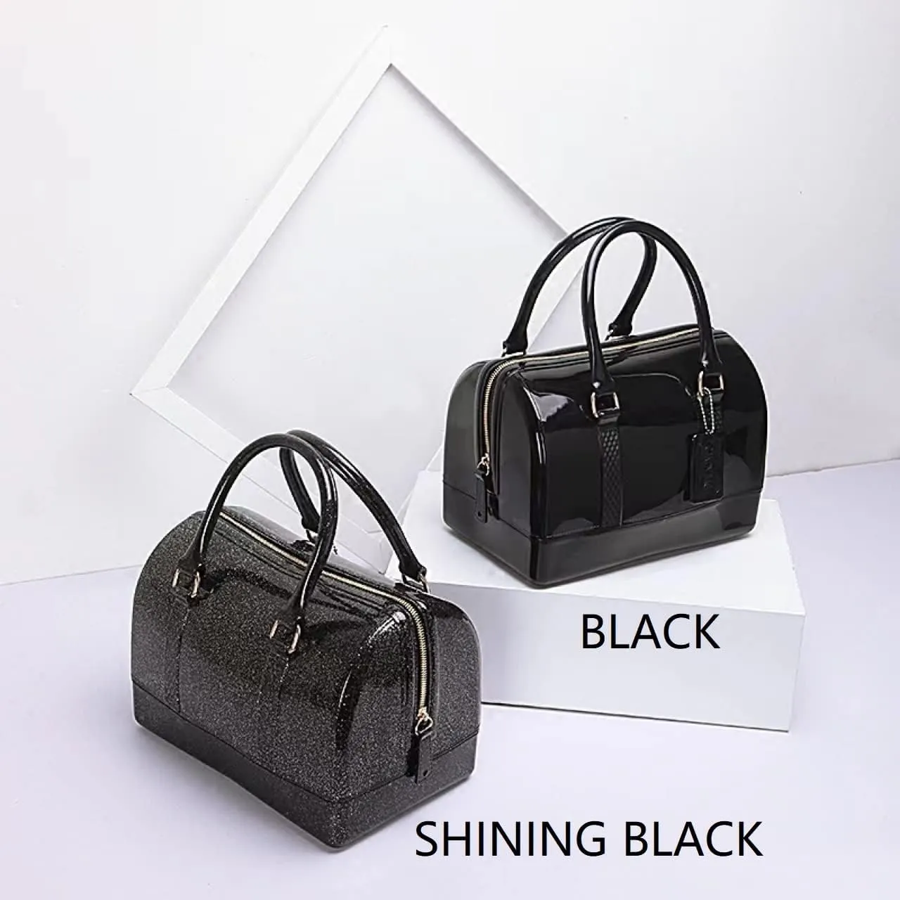 Ladies Summer Jelly Pillow-shaped Top Handle Handbag Candy Color Transparent Crystal Purse