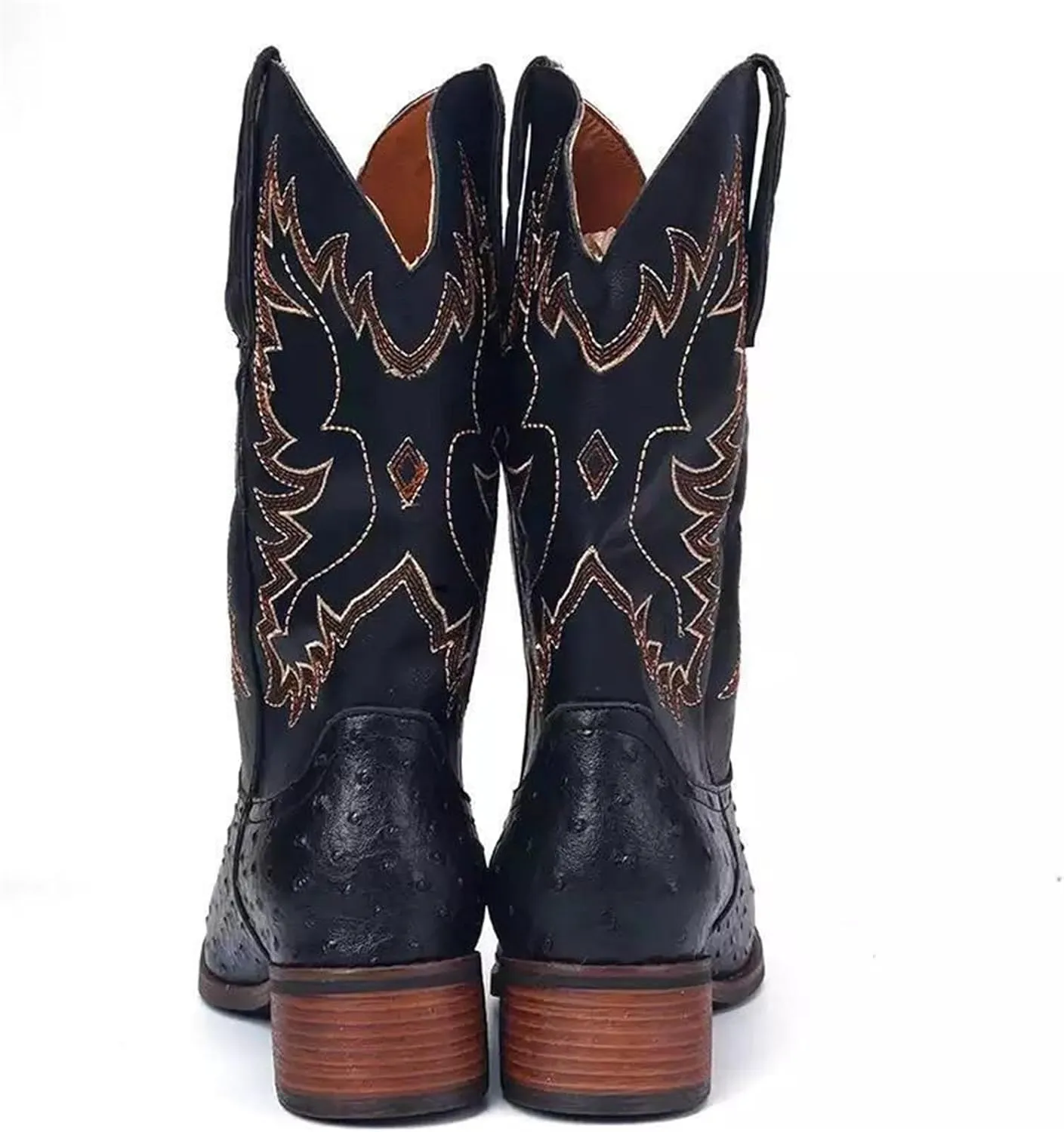 Ladmiple Cowboy Boots For Women Knee High Wide Calf Seam Mid Heel Block Heel Almond Fashion Classic Cowgirl Boots Slip-On