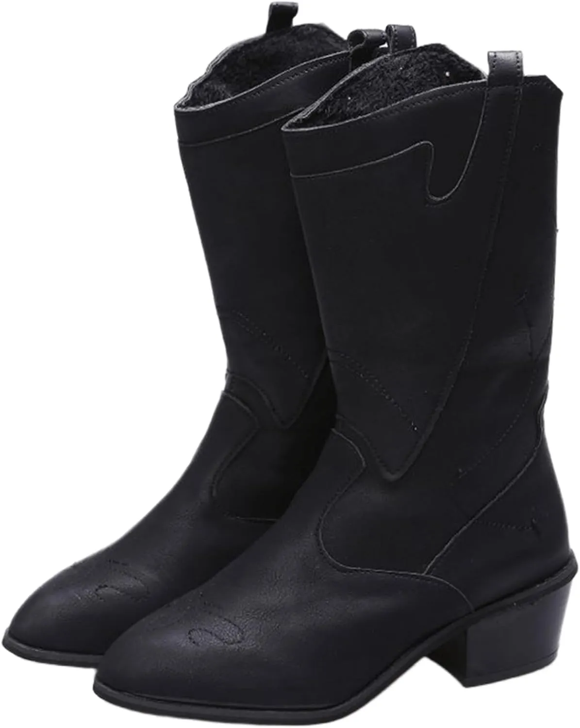 Ladmiple Cowboy Boots For Women Mid Calf Wide Width Cowgirl Embroidered Western Boots Chunky Heel Pull On Fashion Boots