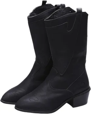 Ladmiple Cowboy Boots For Women Mid Calf Wide Width Cowgirl Embroidered Western Boots Chunky Heel Pull On Fashion Boots