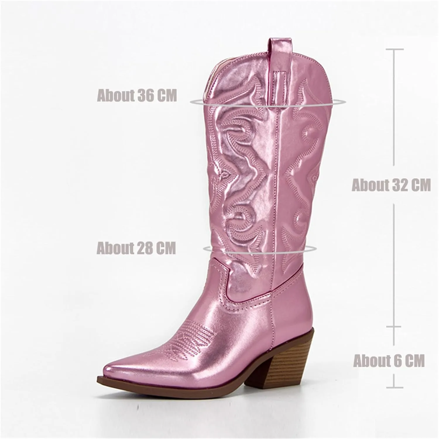 Ladmiple Cowboy Boots For Women Mid Calf Wide Width Western Cowgirl Boots Pointy Toe Fashion Embroidered Boot Pull-On