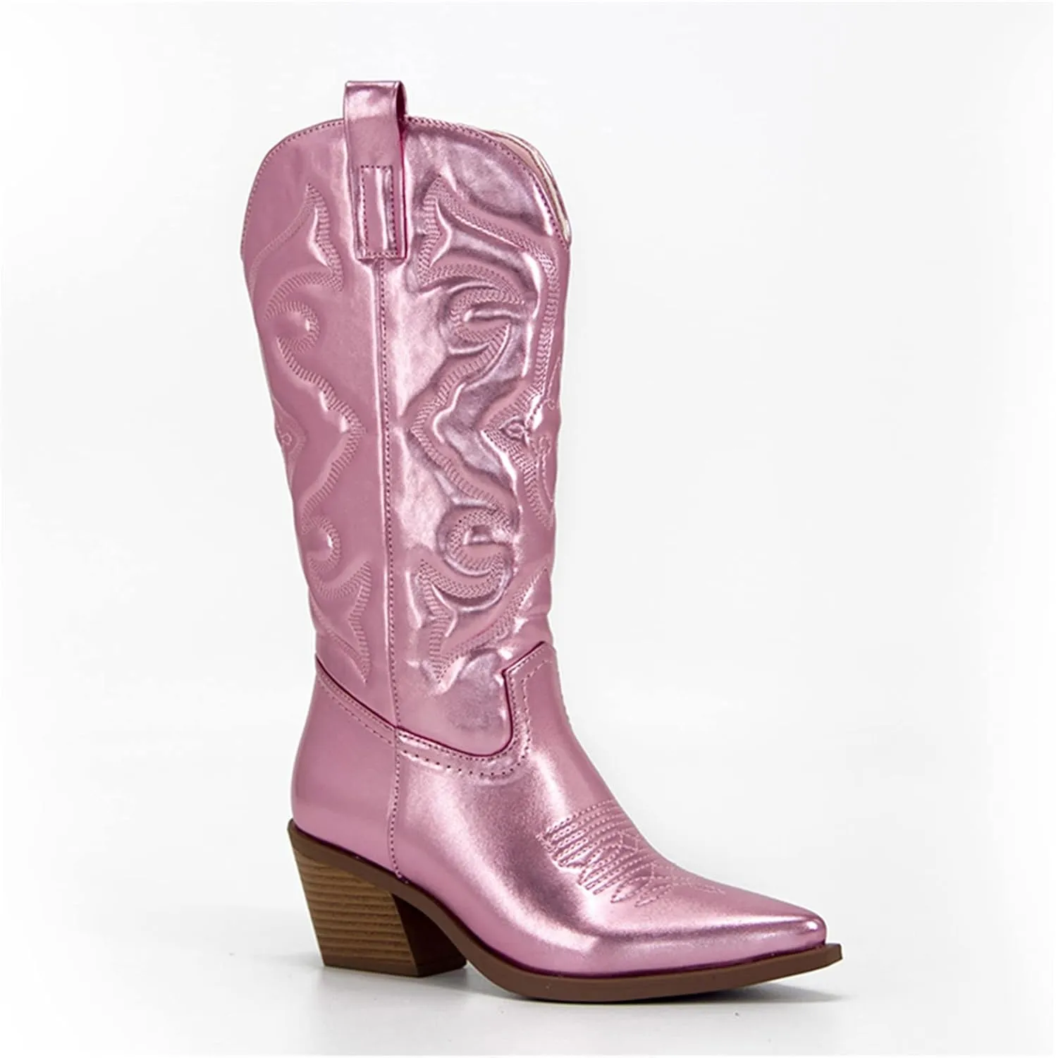 Ladmiple Cowboy Boots For Women Mid Calf Wide Width Western Cowgirl Boots Pointy Toe Fashion Embroidered Boot Pull-On