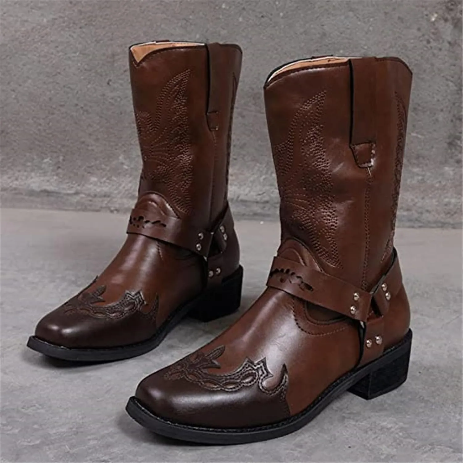 Ladmiple Cowboy Boots For Women Wide Calf Knee High Embroidered Pull-On Chunky Heel Cowgirl Western Fashion Tall Boot