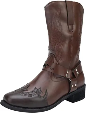 Ladmiple Cowboy Boots For Women Wide Calf Knee High Embroidered Pull-On Chunky Heel Cowgirl Western Fashion Tall Boot