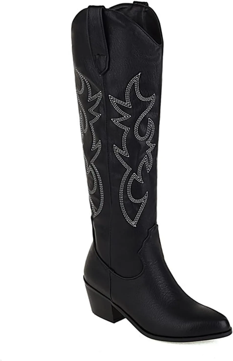 Ladmiple Cowboy Boots For Women Wide Calf Knee High Embroidered Western Chunky Heel Fashion Retro Classic Boot Pull-On