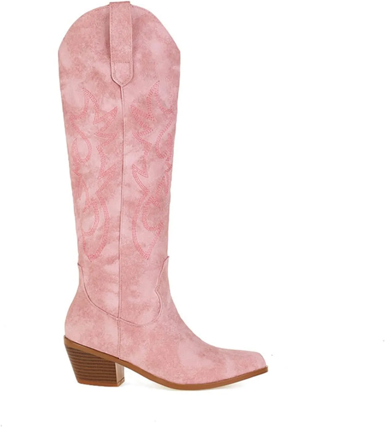 Ladmiple Cowboy Boots For Women Wide Calf Low Heel Cowgirl Embroidered Western Boots Pointed Toe Chunky Heel Pull On Boots