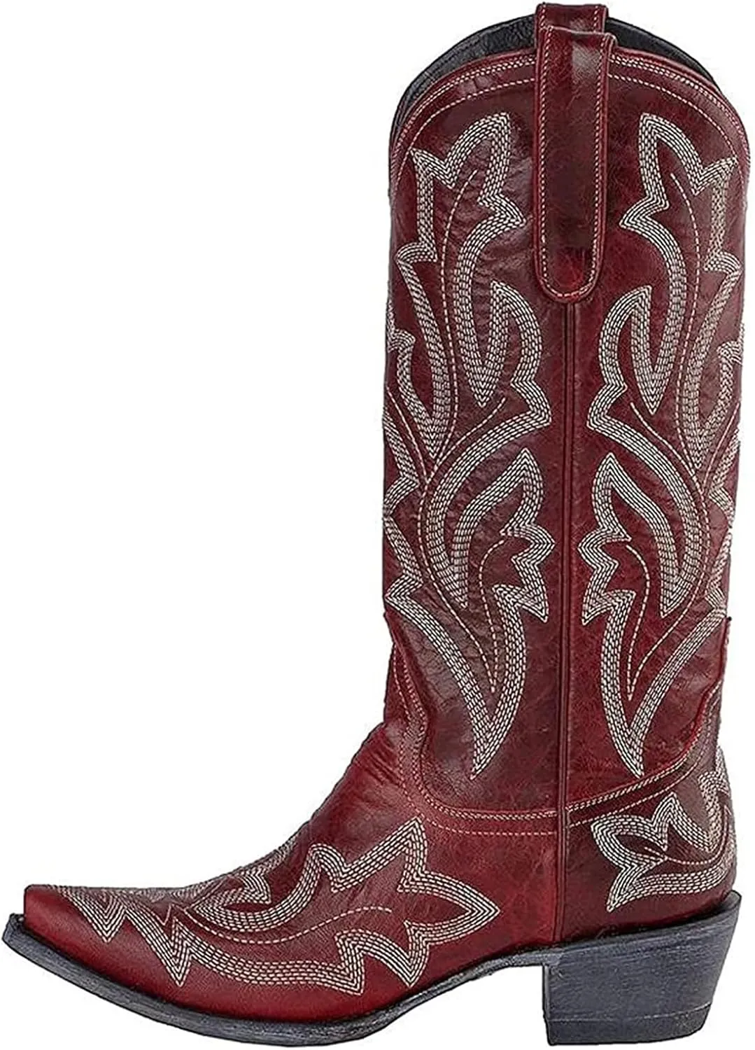 Ladmiple Cowgirl Boots Women Wide Width Cowboy Western Boots Fashion Embroidered Knee High Chunky Heel Boot Pull-On
