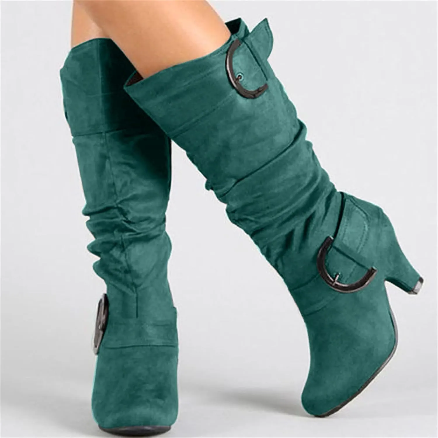 Ladmiple Fall Boots Women Knee High Wide Calf Slouchy Cowboy Cowgirl Boots with Side Zipper Cone Heel Retro Western Boot