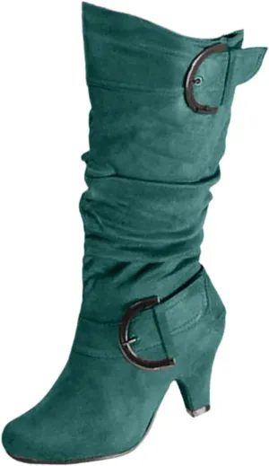 Ladmiple Fall Boots Women Knee High Wide Calf Slouchy Cowboy Cowgirl Boots with Side Zipper Cone Heel Retro Western Boot