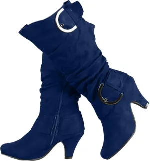 Ladmiple Fall Bo_ots Women Knee_High Wide_Calf Comfortable Cone he_el WesternSlouch Riding Victorian Bo_ots