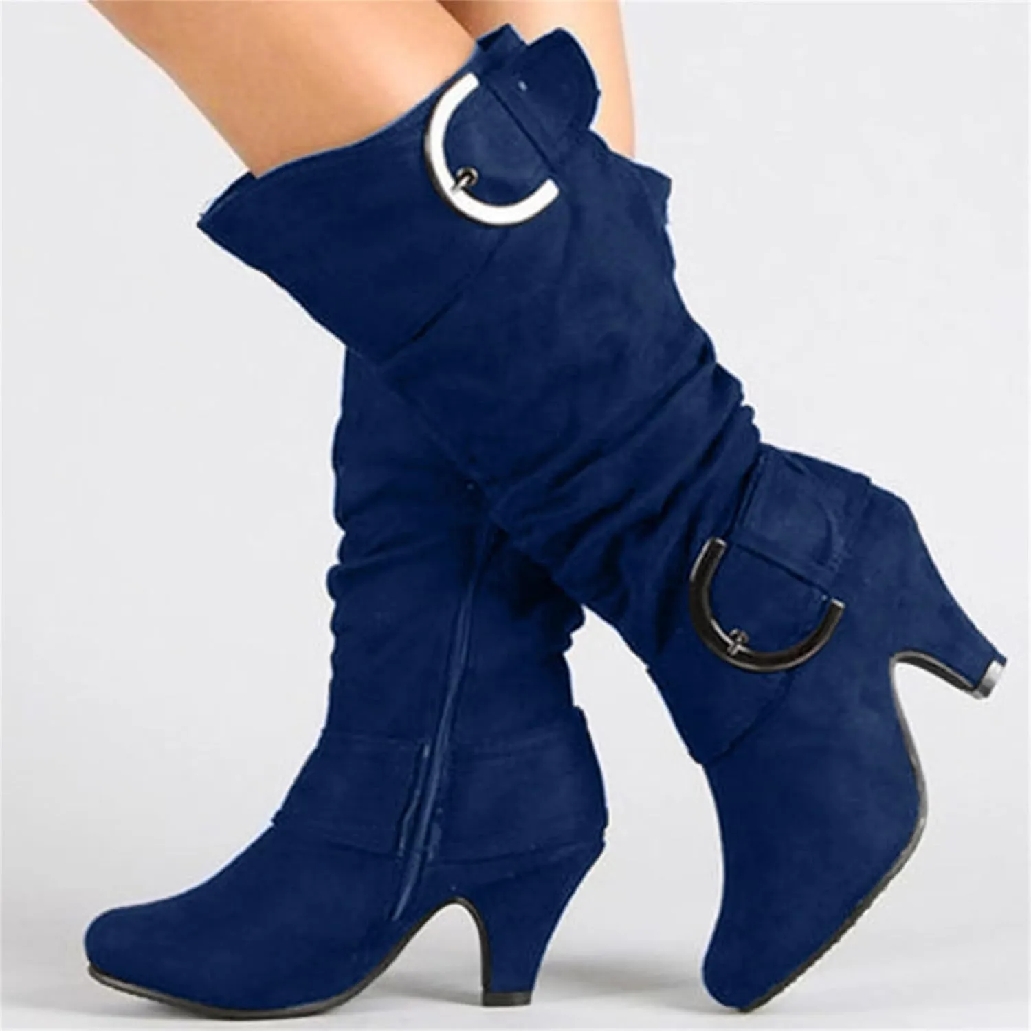 Ladmiple Fall Bo_ots Women Knee_High Wide_Calf Comfortable Cone he_el WesternSlouch Riding Victorian Bo_ots