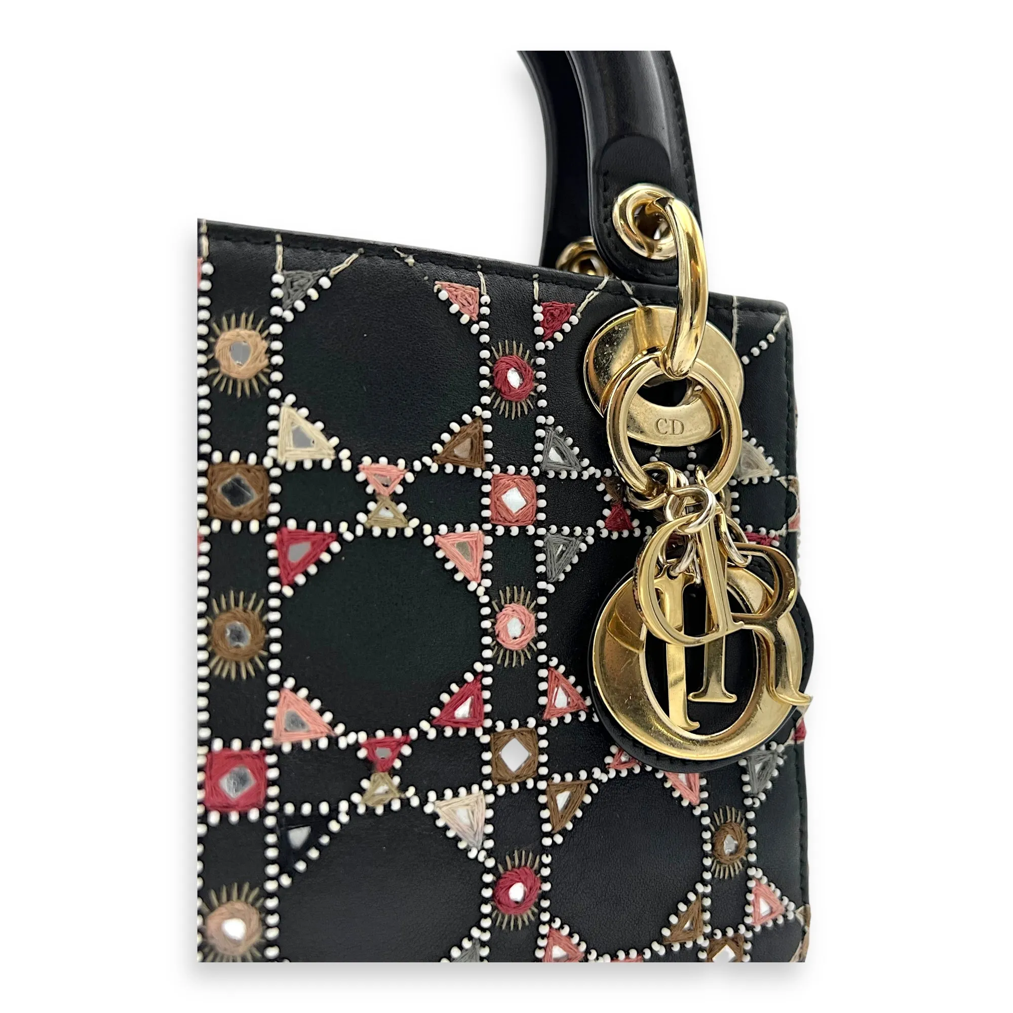 Lady Dior Mini Black Top Handle Bag in Calfskin, Gold hardware