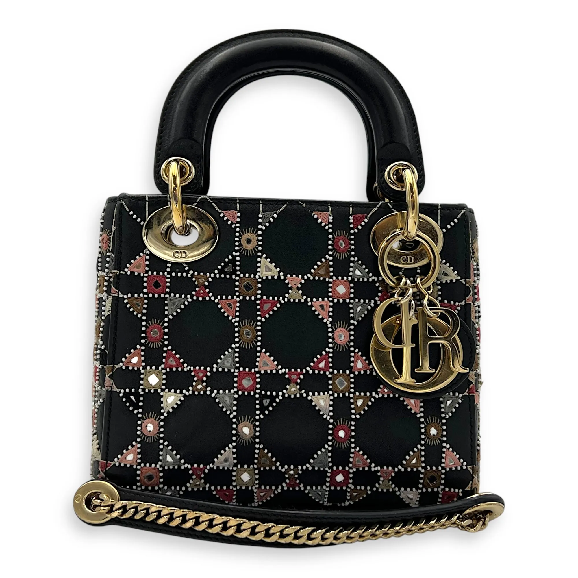 Lady Dior Mini Black Top Handle Bag in Calfskin, Gold hardware