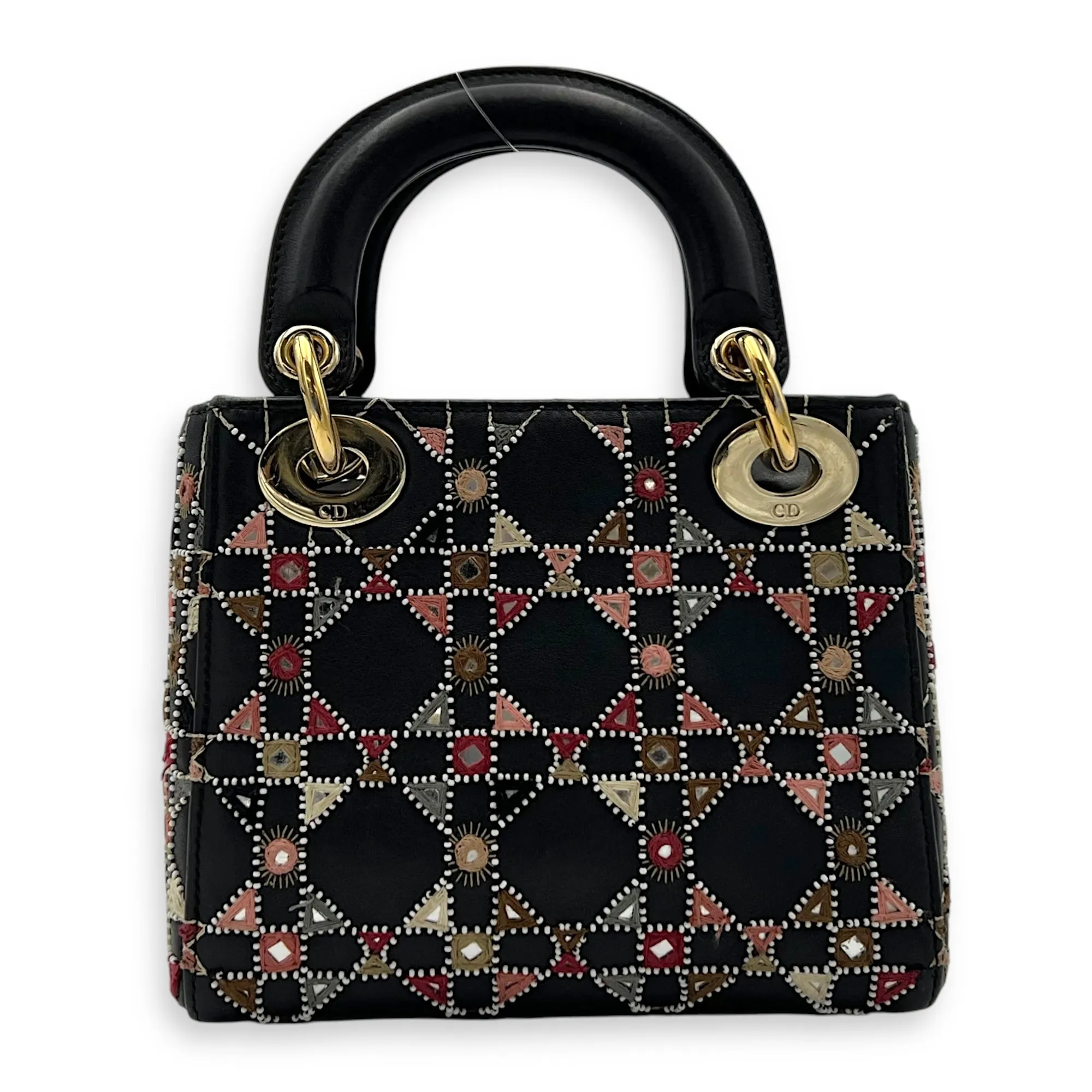 Lady Dior Mini Black Top Handle Bag in Calfskin, Gold hardware