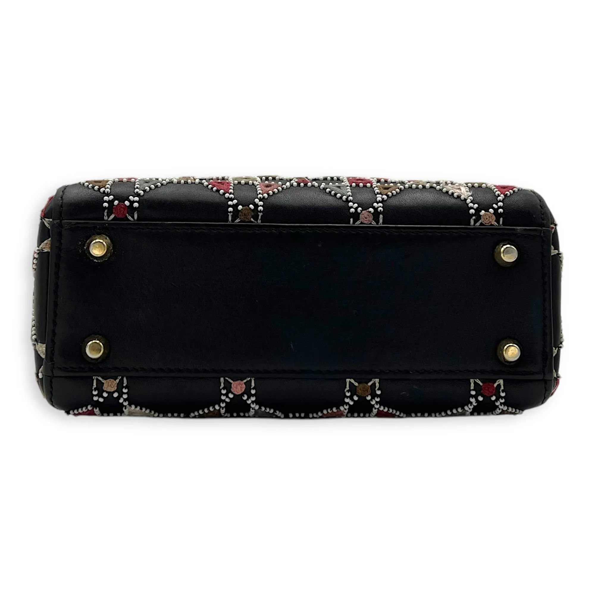 Lady Dior Mini Black Top Handle Bag in Calfskin, Gold hardware