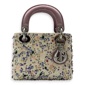Lady Dior Mini Multi-colour Top Handle Bag in Satin, Silver hardware