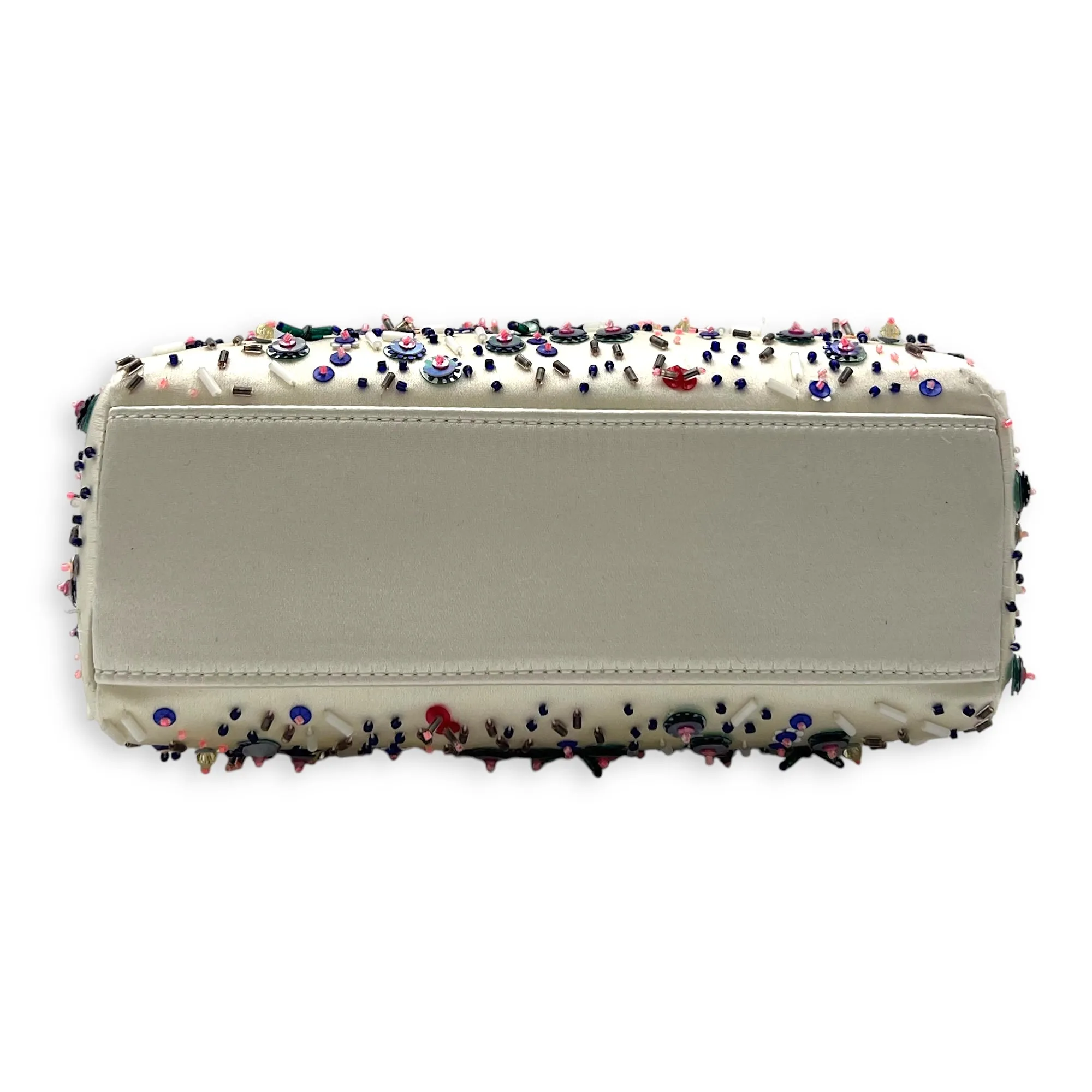 Lady Dior Mini Multi-colour Top Handle Bag in Satin, Silver hardware