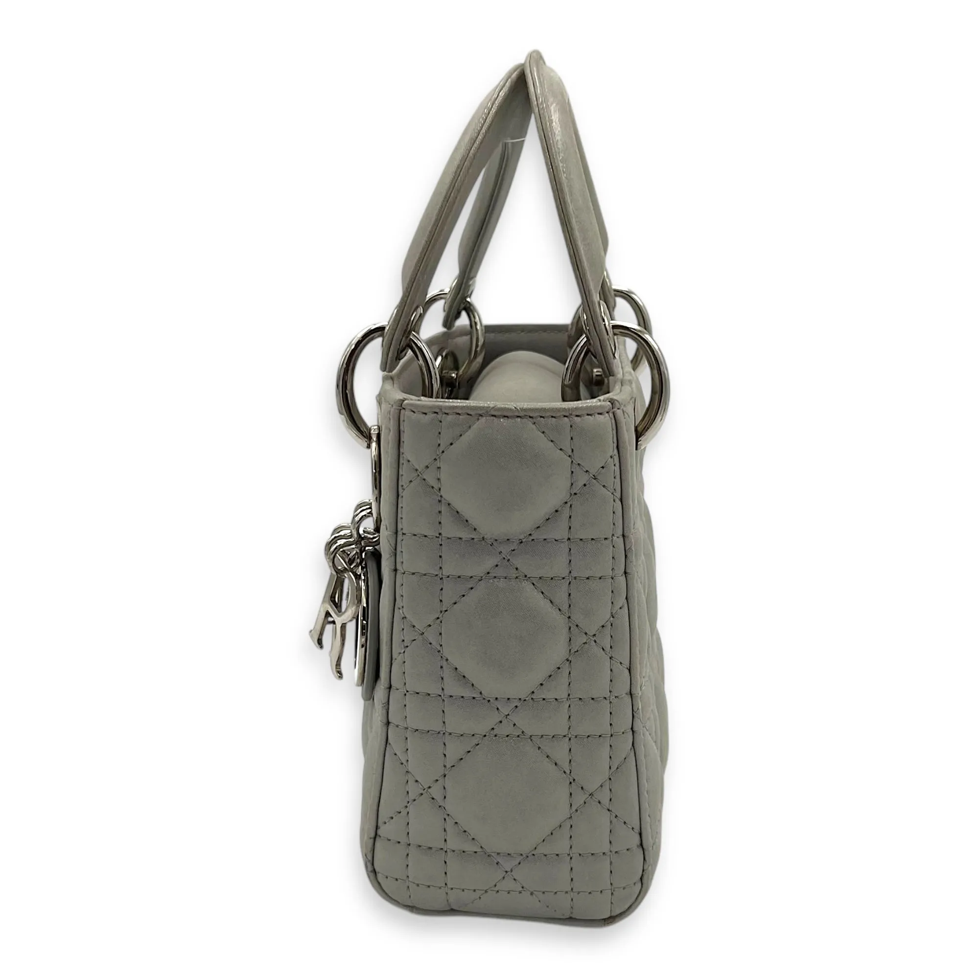 Lady Dior Mini Silver Top Handle Bag in Nubuck Cannage Leather, Silver hardware