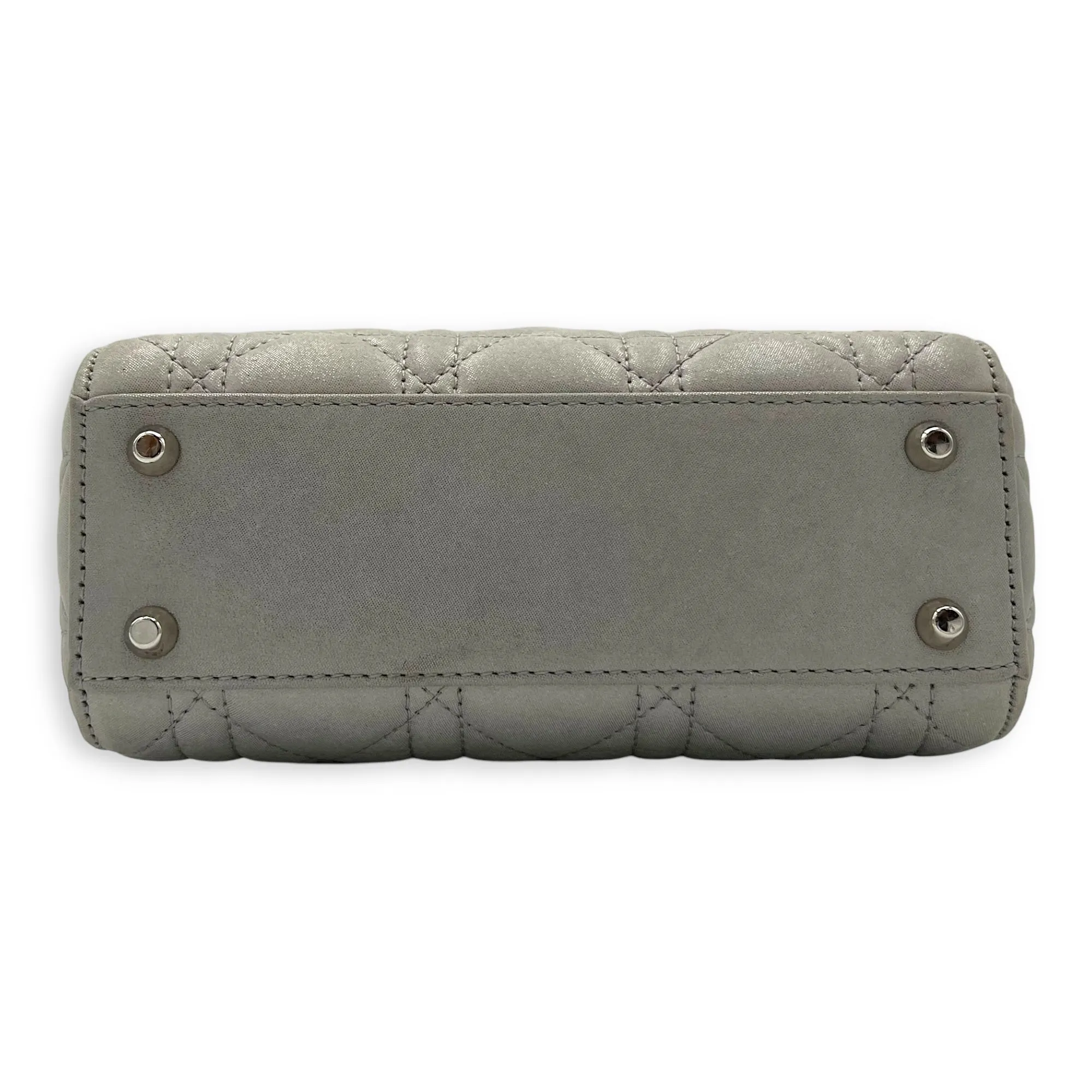 Lady Dior Mini Silver Top Handle Bag in Nubuck Cannage Leather, Silver hardware