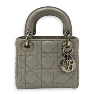 Lady Dior Mini Silver Top Handle Bag in Nubuck Cannage Leather, Silver hardware