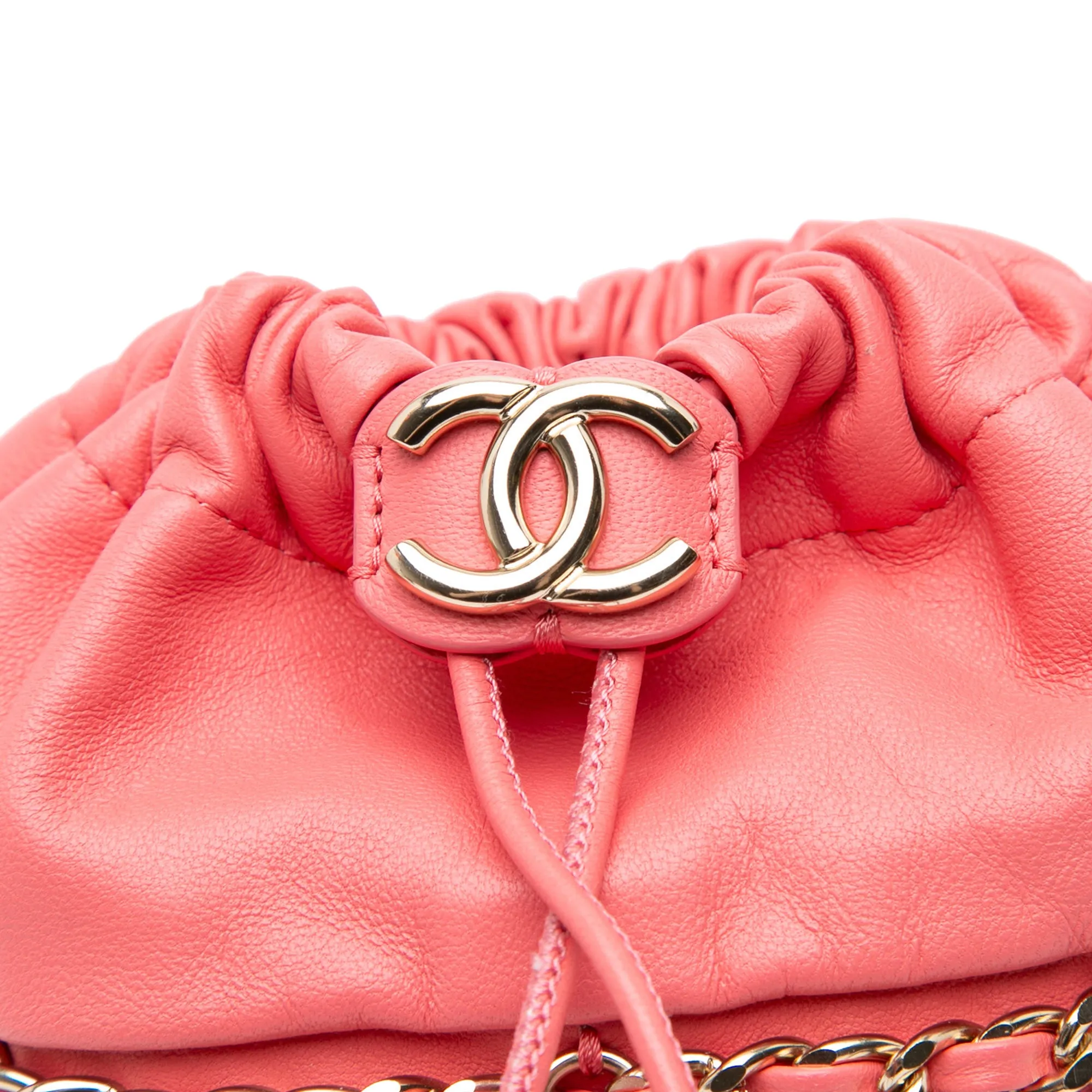 Lambskin CC Chain Frame Drawstring Bucket Bag