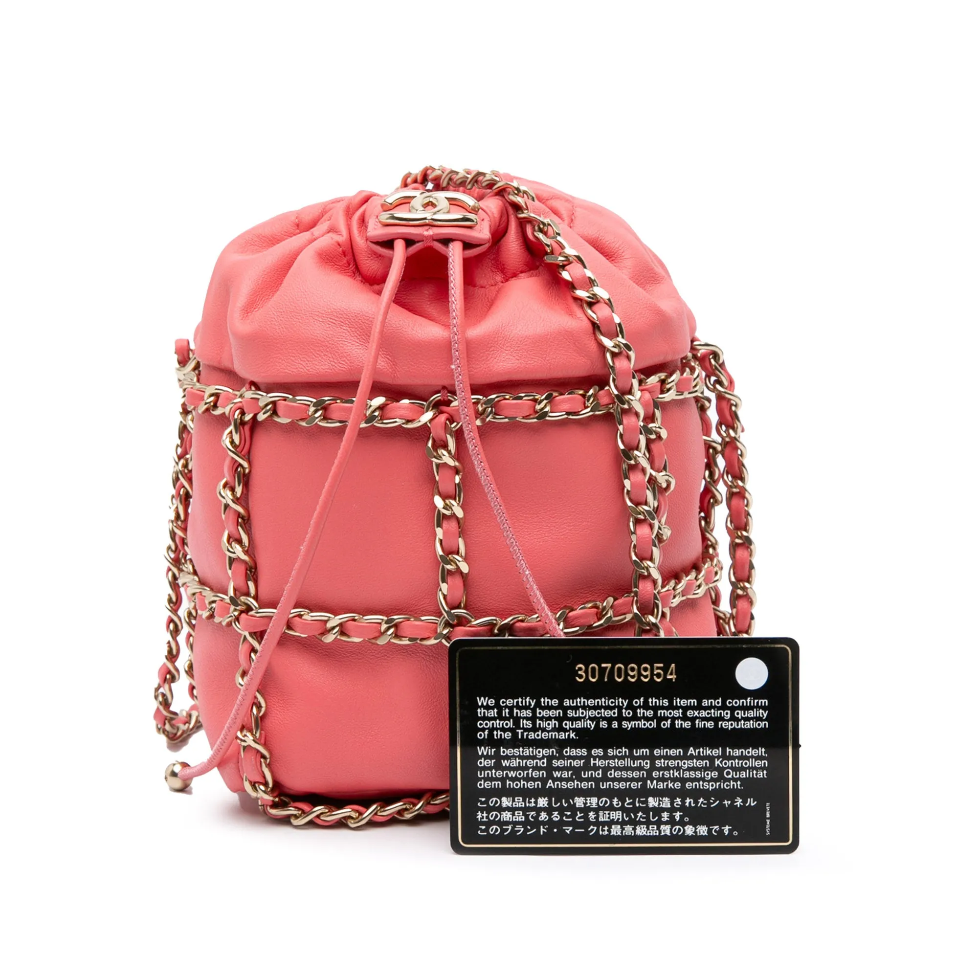 Lambskin CC Chain Frame Drawstring Bucket Bag