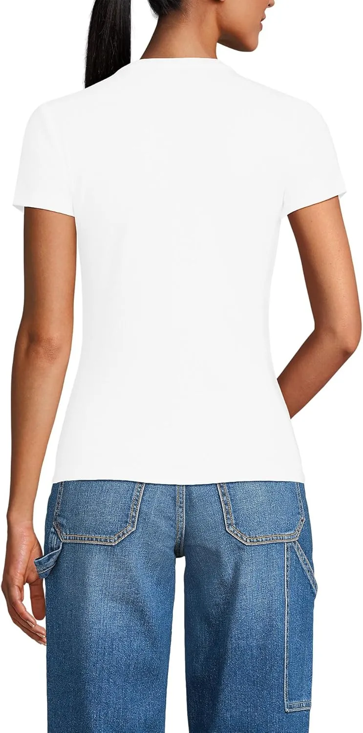Lands' End Women's Drapey Rib Fitted Short Sleeve Mini T-Shirt