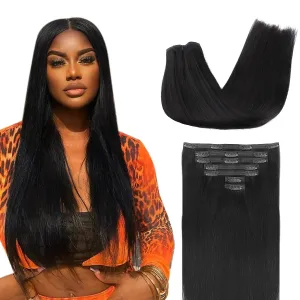 Lashey Clip in Hair Extensions Real Human Hair Extensions, 110g #1 Jet Black Seamless Clip in Hair 18 Inch 7pcs for Black Women Soft Silky PU Clip in Remy Human Hair Extensions