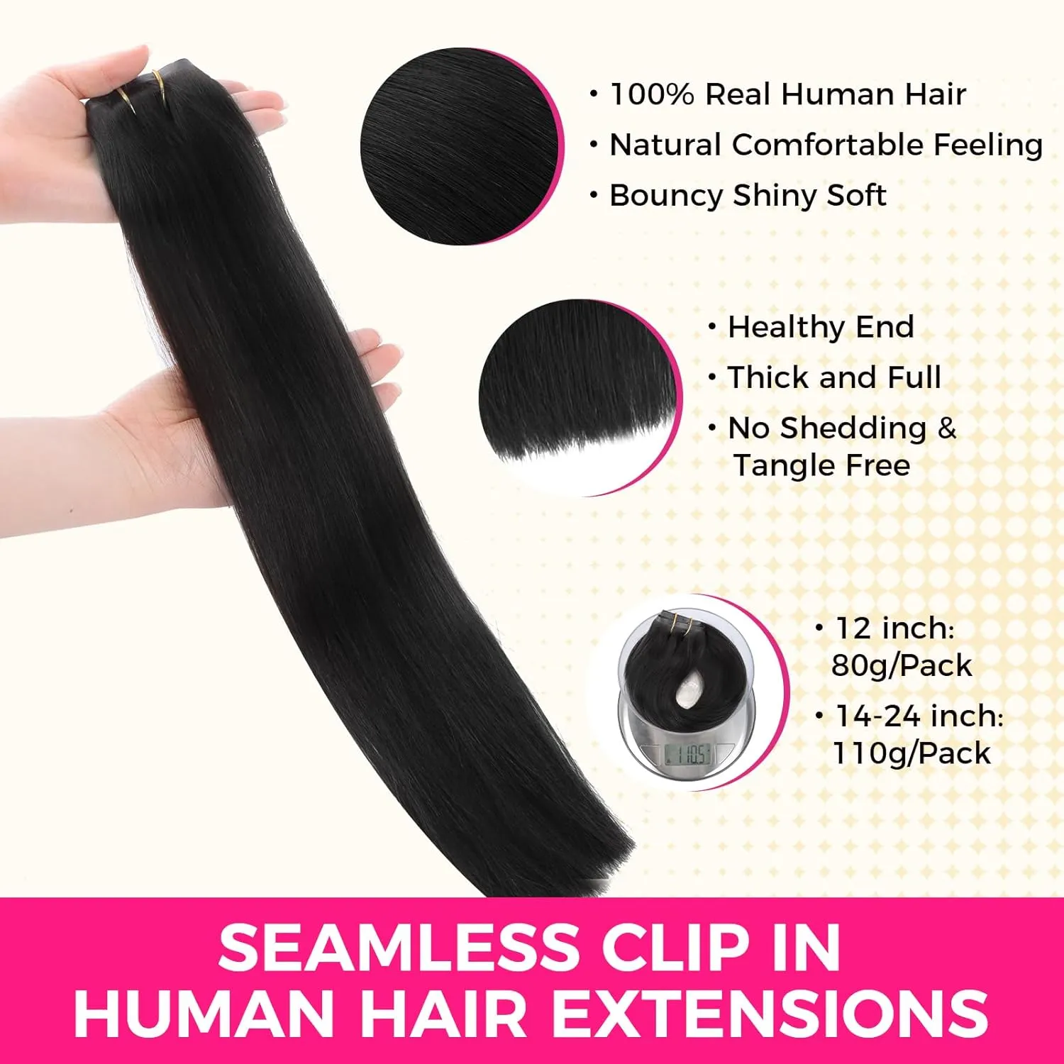 Lashey Clip in Hair Extensions Real Human Hair Extensions, 110g #1 Jet Black Seamless Clip in Hair 18 Inch 7pcs for Black Women Soft Silky PU Clip in Remy Human Hair Extensions