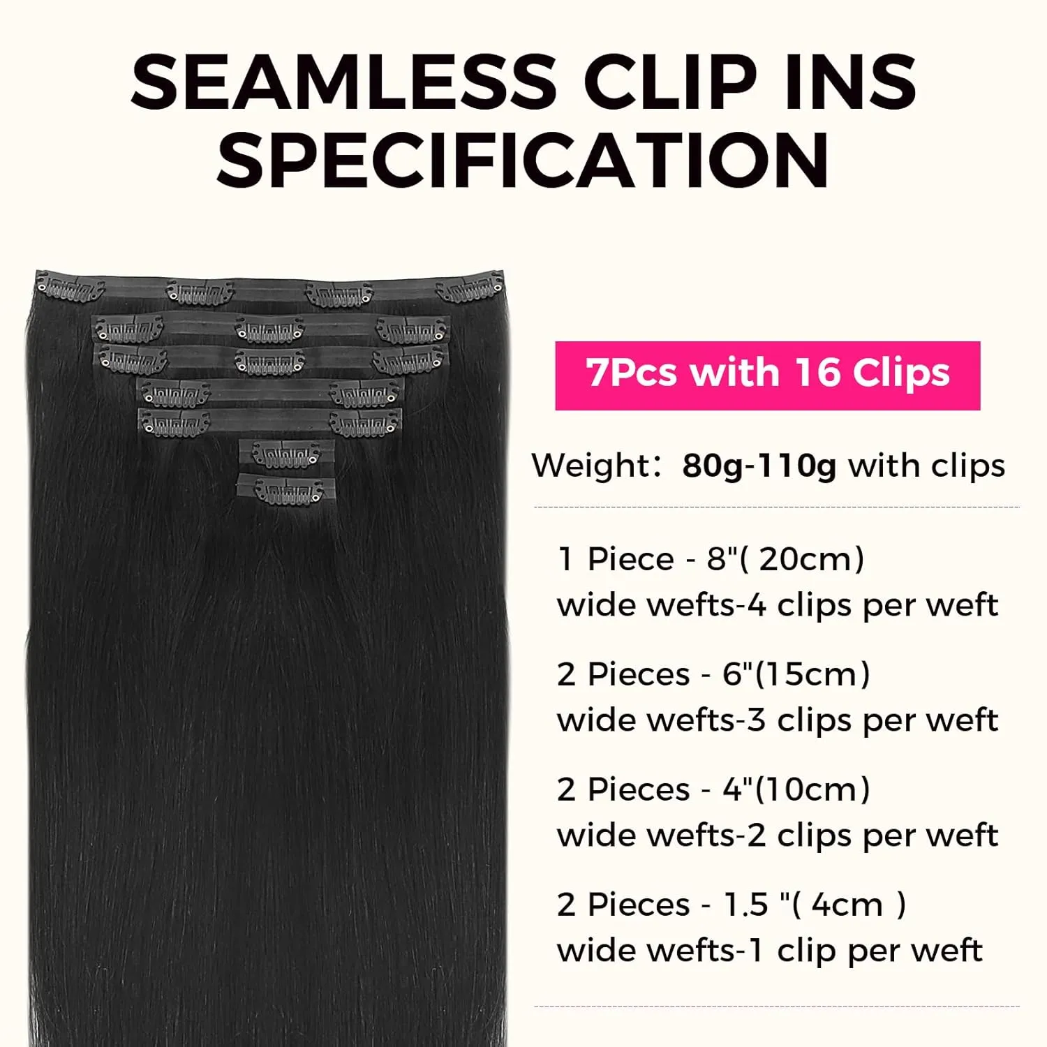 Lashey Clip in Hair Extensions Real Human Hair Extensions, 110g #1 Jet Black Seamless Clip in Hair 18 Inch 7pcs for Black Women Soft Silky PU Clip in Remy Human Hair Extensions