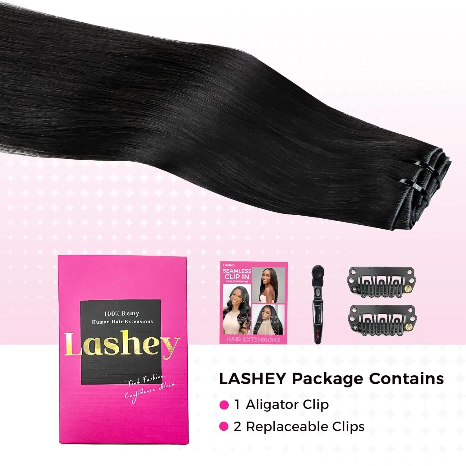 Lashey Invisi Edge Clip in Hair Extensions 14 Inch 110g 7pcs Injected Seamless PU Clip in Hair Extensions Virgin Human Hair, #1 Jet Black Straight Hair