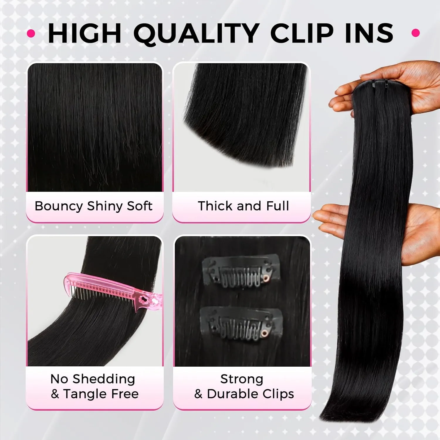 Lashey Invisi Edge Clip in Hair Extensions 14 Inch 110g 7pcs Injected Seamless PU Clip in Hair Extensions Virgin Human Hair, #1 Jet Black Straight Hair