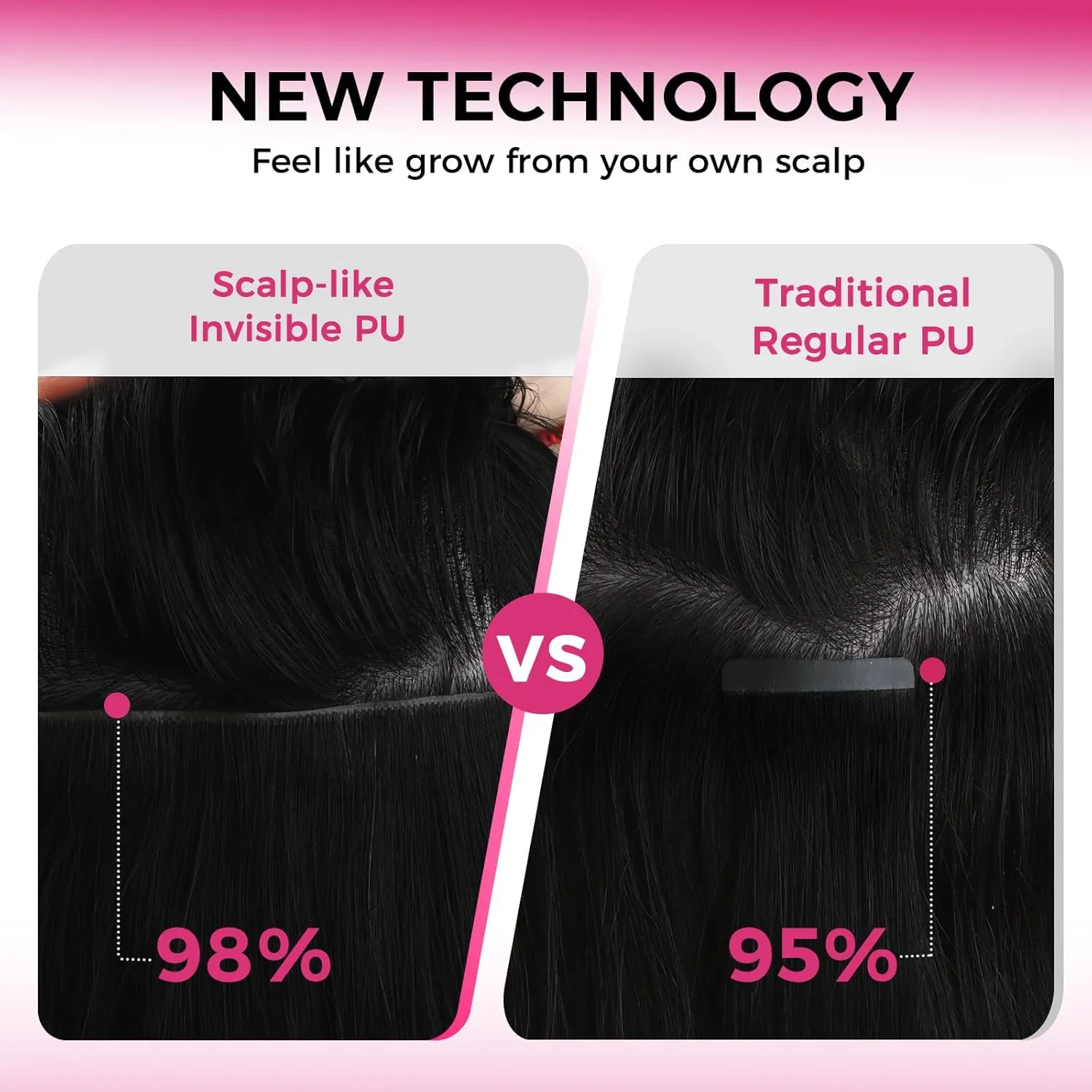 Lashey Invisi Edge Clip in Hair Extensions 14 Inch 110g 7pcs Injected Seamless PU Clip in Hair Extensions Virgin Human Hair, #1 Jet Black Straight Hair
