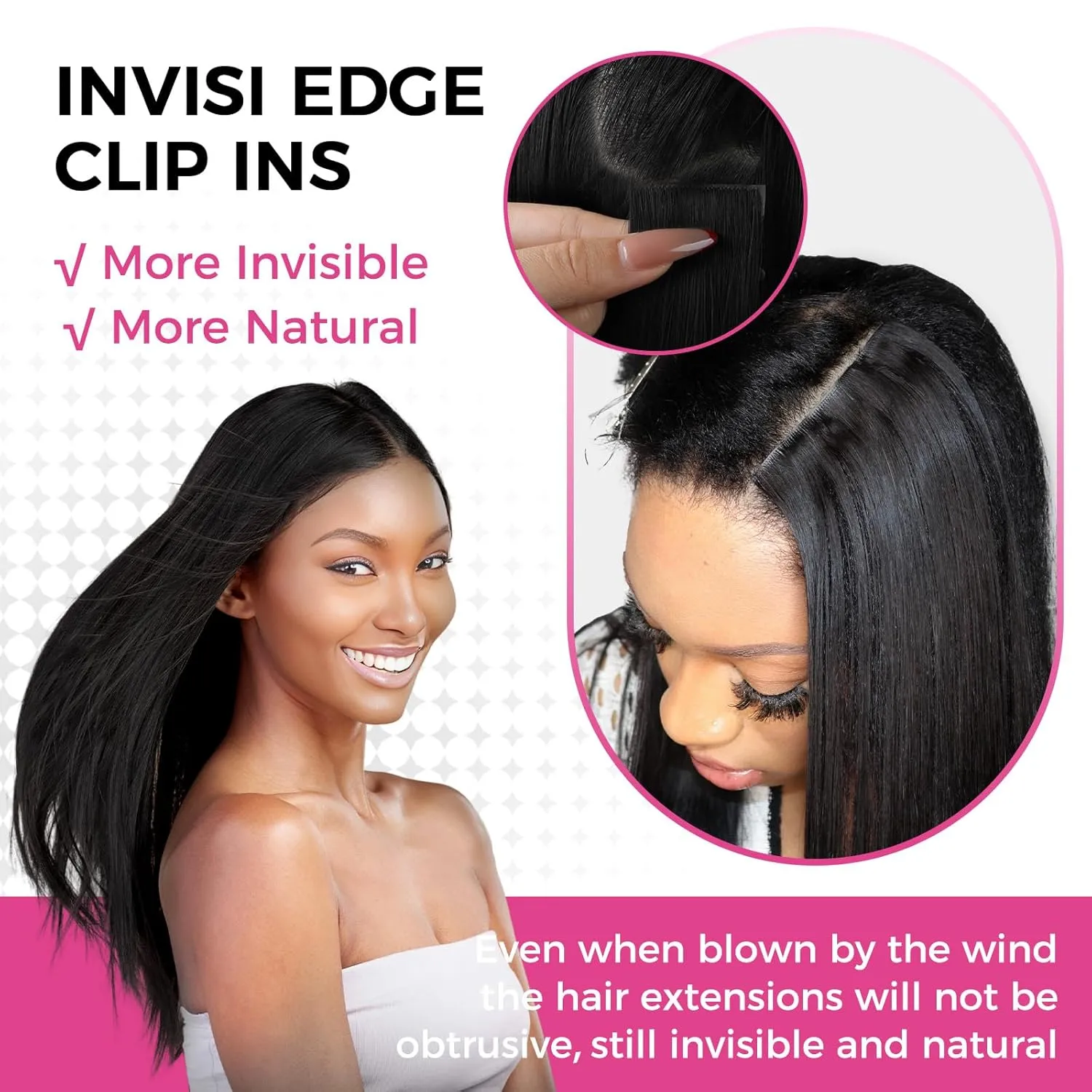Lashey Invisi Edge Clip in Hair Extensions 14 Inch 110g 7pcs Injected Seamless PU Clip in Hair Extensions Virgin Human Hair, #1 Jet Black Straight Hair