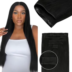 Lashey Invisi Edge Clip in Hair Extensions 14 Inch 110g 7pcs Injected Seamless PU Clip in Hair Extensions Virgin Human Hair, #1 Jet Black Straight Hair