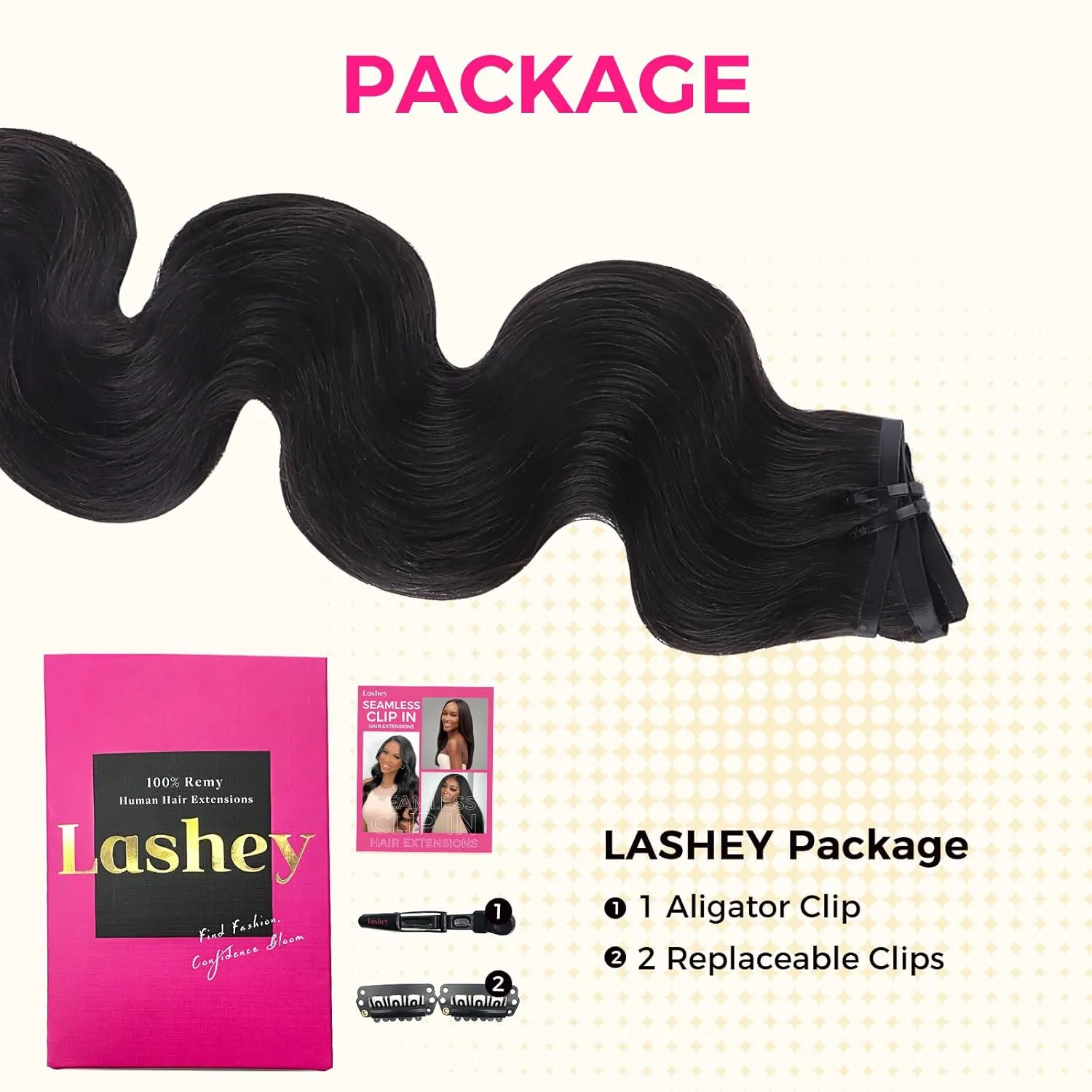 Lashey Seamless Clip in Human Hair Extensions - #1 Jet Black Body Wave 14 Inch PU Weft - 7pcs 110g Natural Real Hair for Women