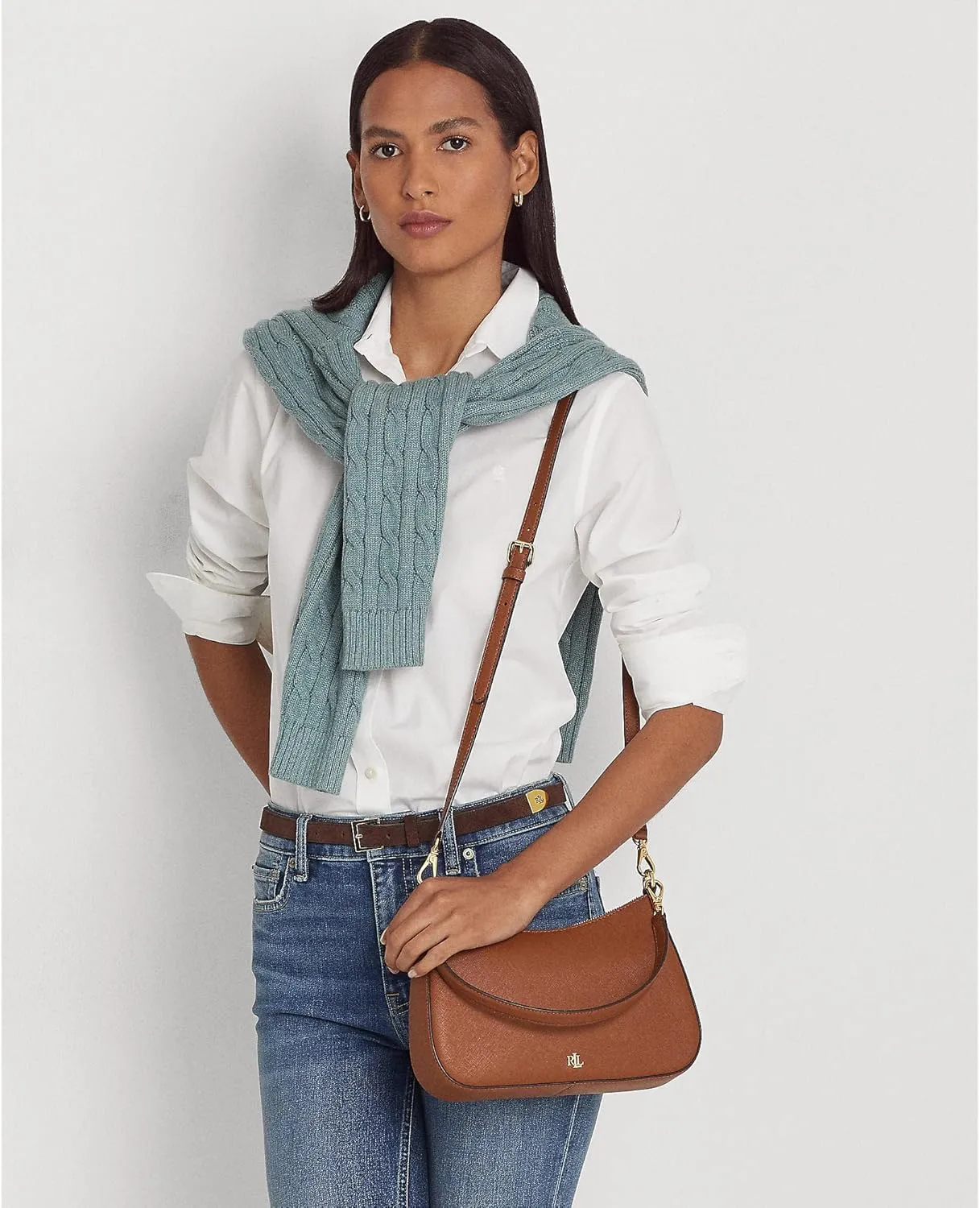 Lauren Ralph Lauren Crosshatch Leather Medium Danni Shoulder Bag