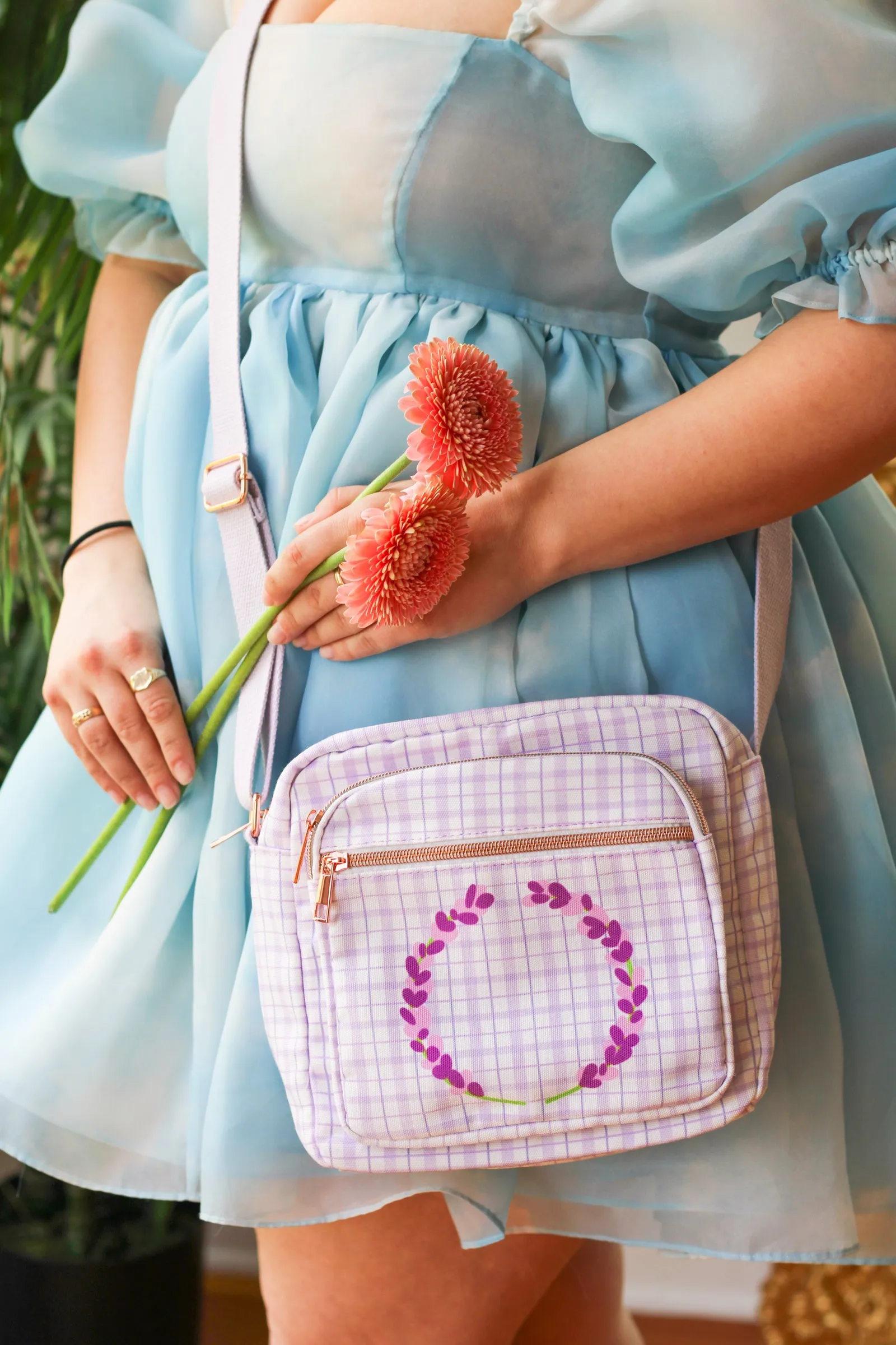 Lavender Sprigs Plaid Side Bag!