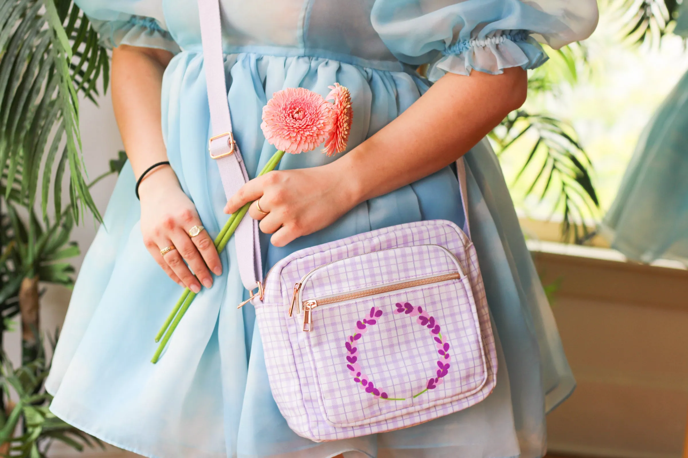 Lavender Sprigs Plaid Side Bag!