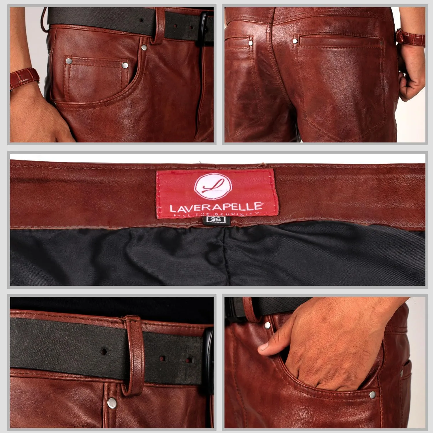 Laverapelle Men's Genuine Lambskin Leather Pants (Black, Leather Jeans) - 1804001